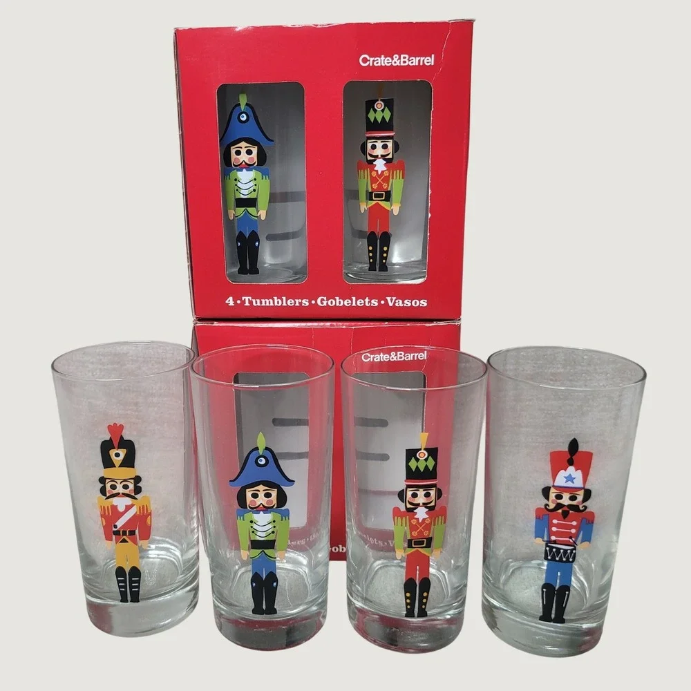 Crate & Barrel Nutcracker Tumblers 12 oz Set of 8 Holiday Christmas Glassware